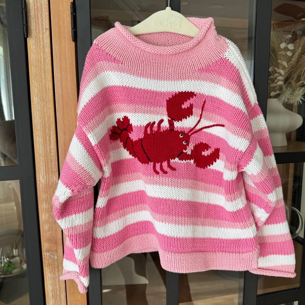 Lobster roll neck sweater mock intarsia knit chunky toddler girl claver cotton